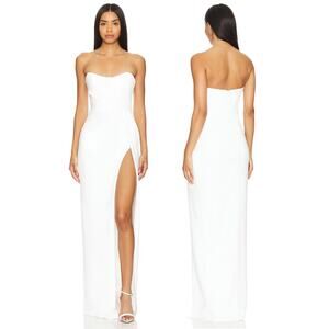 Katie May Pamela Gown Strapless Maxi Ruched Formal Party Prom Bridal Ivory Sz M